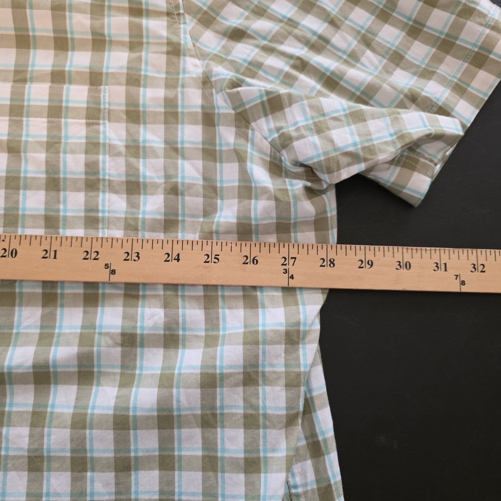 George Plaid Shirt Button Down Olive White Blue Short Sleeves Mens Big‎ Tall 3XL - Picture 10 of 12